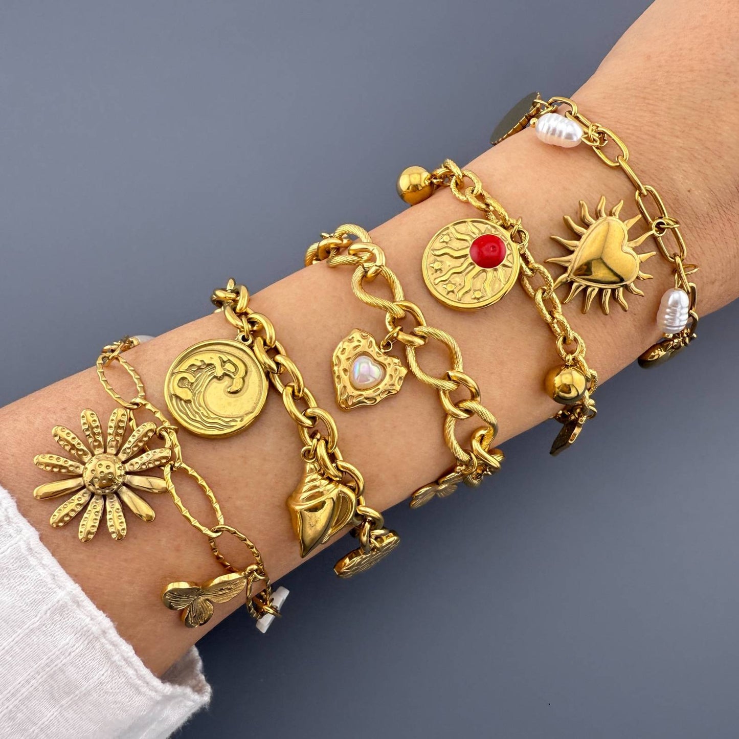 Flowers Bracelet, 18K Gold Plated Steel