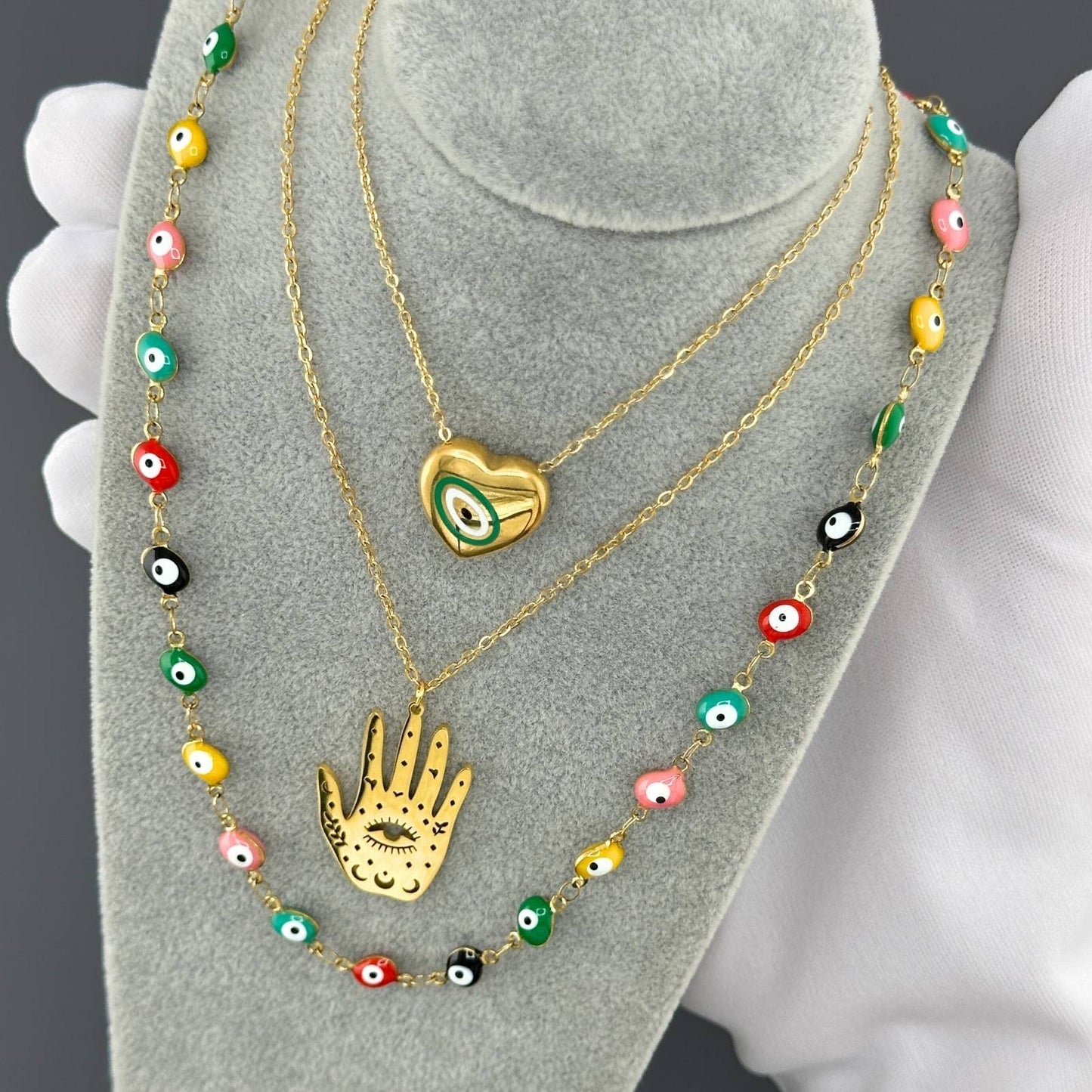 Evil Eye Necklace, 18K Gold Plated Steel