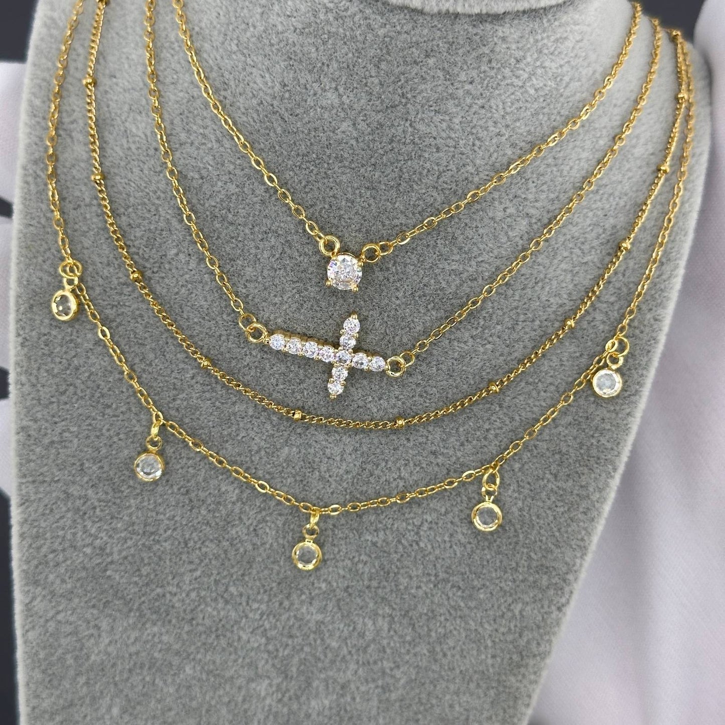 Crosses Necklace, 18K Gold Plated Steel