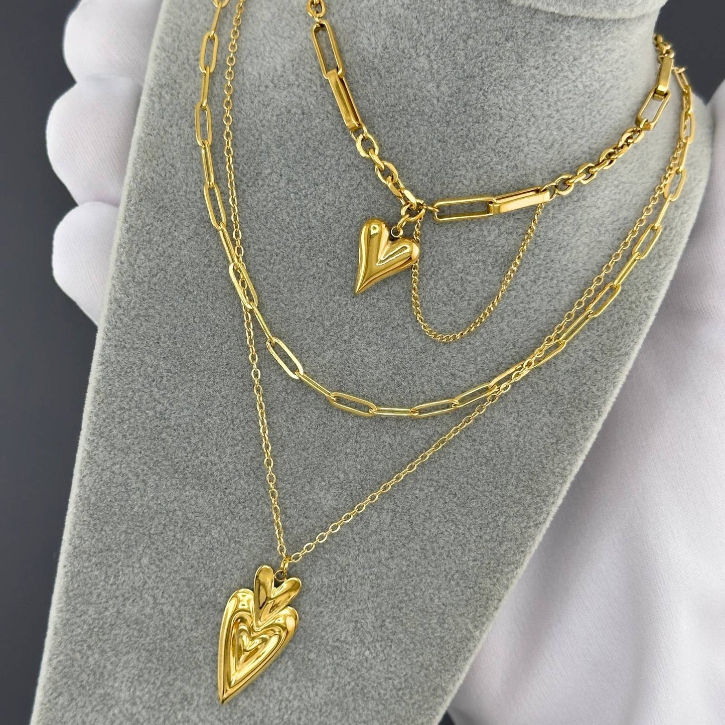 Hearts Necklace, 18K Gold Plated Steel