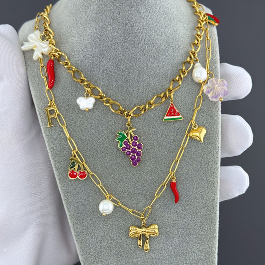 Grape Necklace, 18K Gold Plated Steel