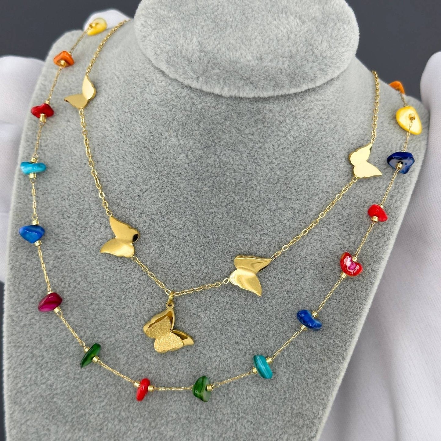 Butterflies Necklace, 18K Gold Plated Steel
