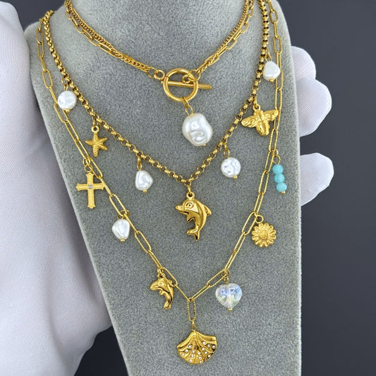 Seashell Necklace, 18K Gold Plated Steel