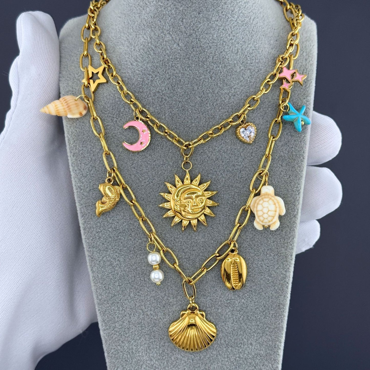 Seashells Necklace, 18K Gold Plated Steel