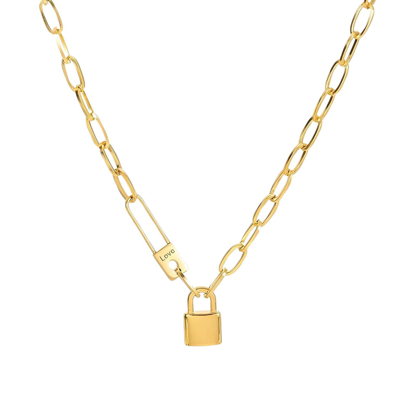 Lock Necklace, 18K Gold Plated Steel