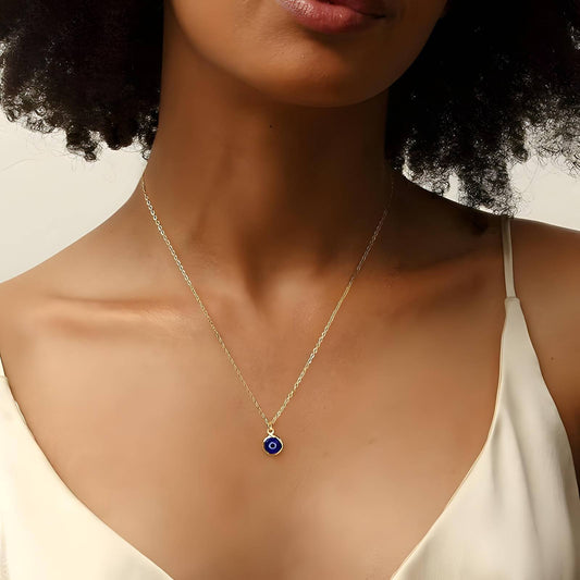 Evil Eye Necklace, 18K Gold Plated Steel