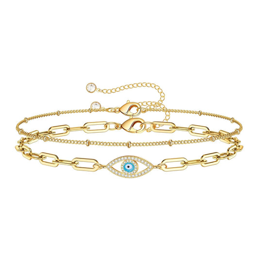 Evil Eye Bracelet, 18K Gold Plated Steel