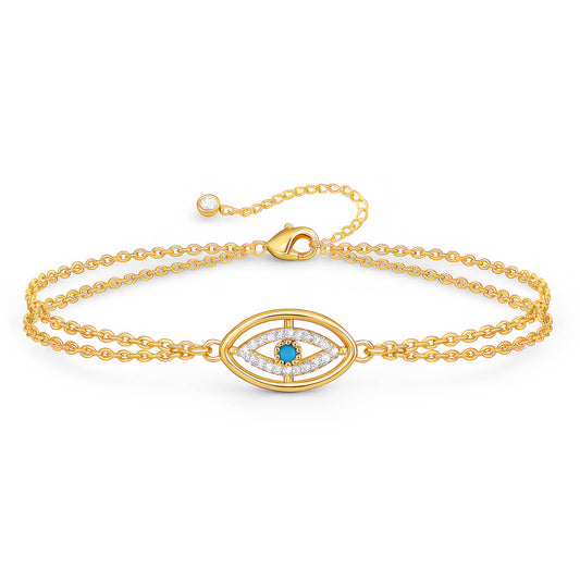 Evil Eye Bracelet, 18K Gold Plated Steel