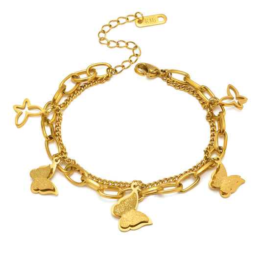 Butterflies Bracelet, 18K Gold Plated Steel