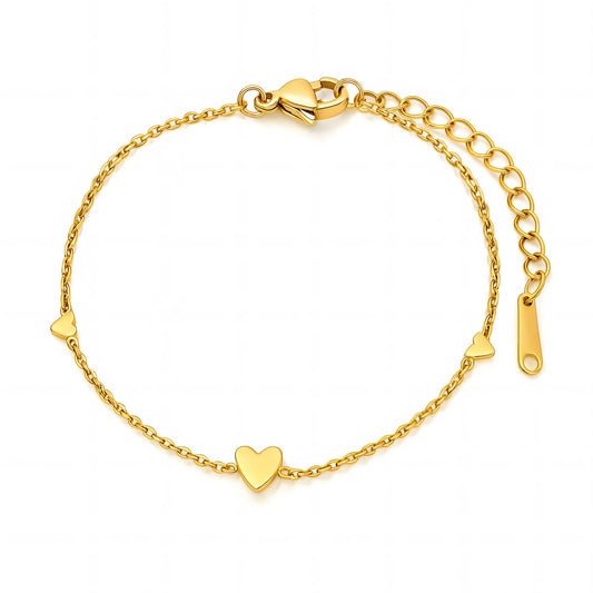 Hearts Bracelet, 18K Gold Plated Steel