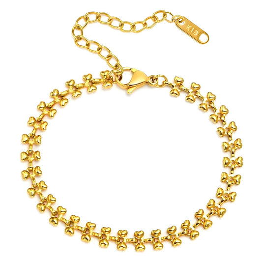 Hearts Bracelet, 18K Gold Plated Steel