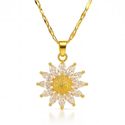 Flower Necklace, 18K Gold Plated Steel