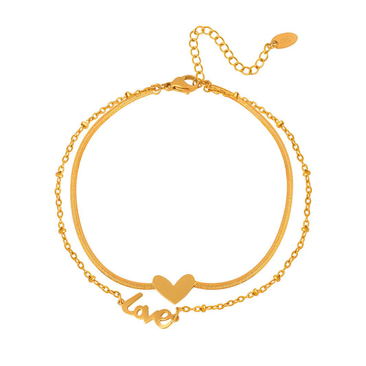 Hearts Anklet, 18K Gold Plated Steel