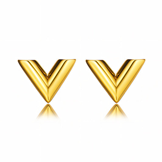 V Earrings, 18K Gold Plated Steel