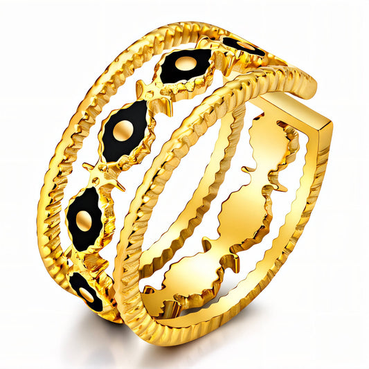 Evil Eyes Ring, 18K Gold Plated Steel