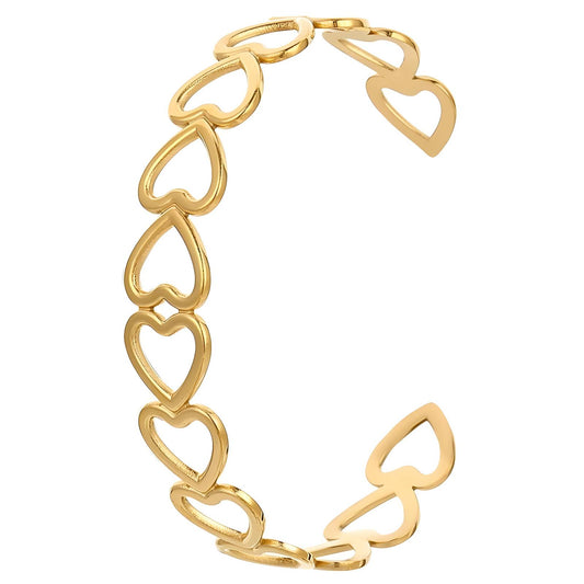 Hearts Bracelet, 18K Gold Plated Steel