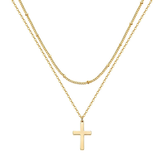 Crosses Necklace, 18K Gold Plated Steel