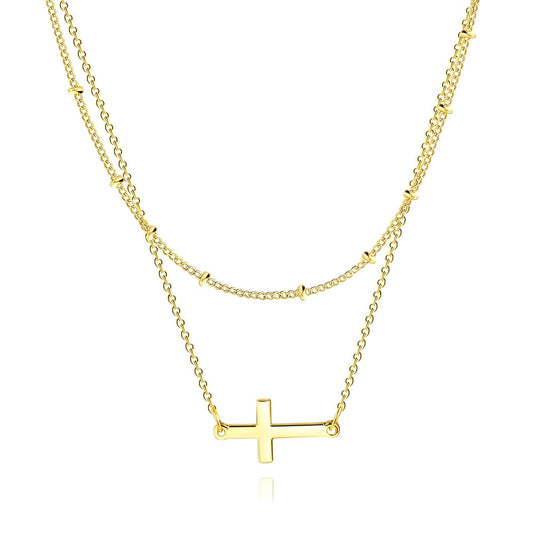 Crosses Necklace, 18K Gold Plated Steel