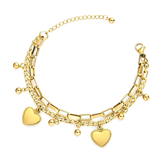 Hearts Bracelet, 18K Gold Plated Steel