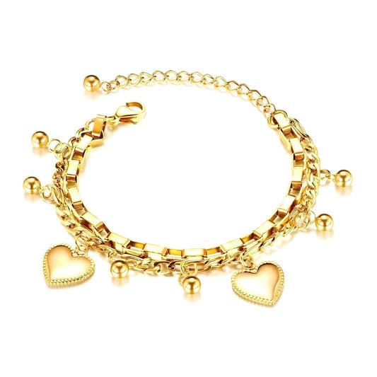 Hearts Bracelet, 18K Gold Plated Steel