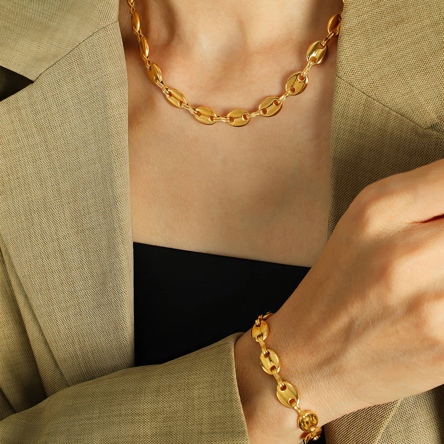 Necklace, 18K Gold Plated Steel