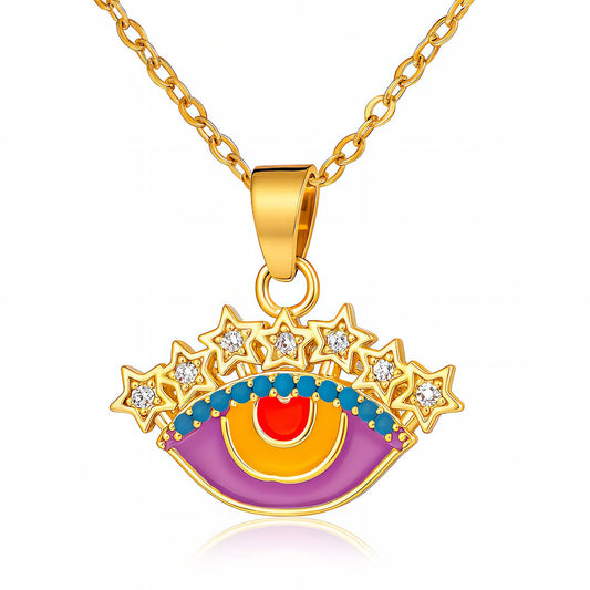 Evil Eye Necklace, 18K Gold Plated Steel