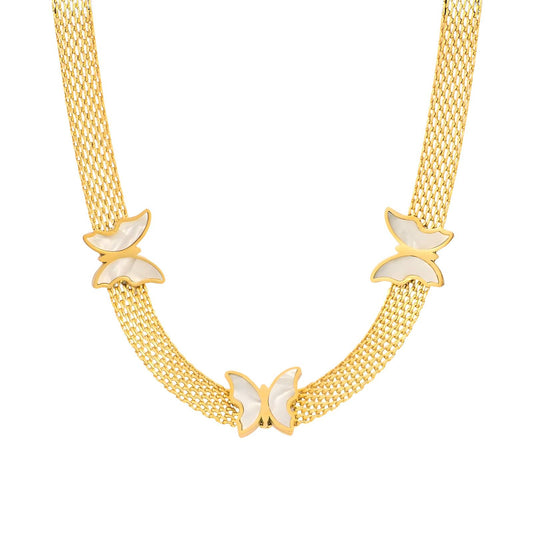 Butterflies Necklace, 18K Gold Plated Steel