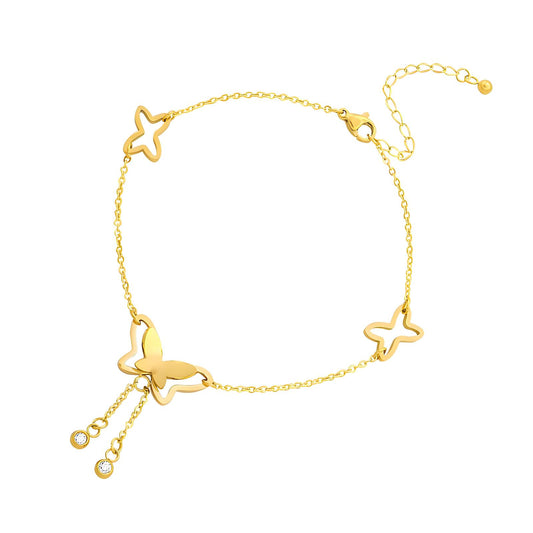 Butterfly Anklet, 18K Gold Plated Steel
