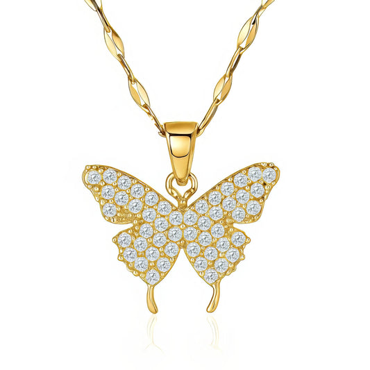 Butterfly Necklace, 18K Gold Plated Steel