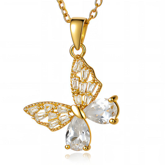 Butterfly Necklace, 18K Gold Plated Steel