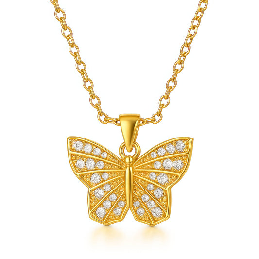 Butterfly Necklace, 18K Gold Plated Steel