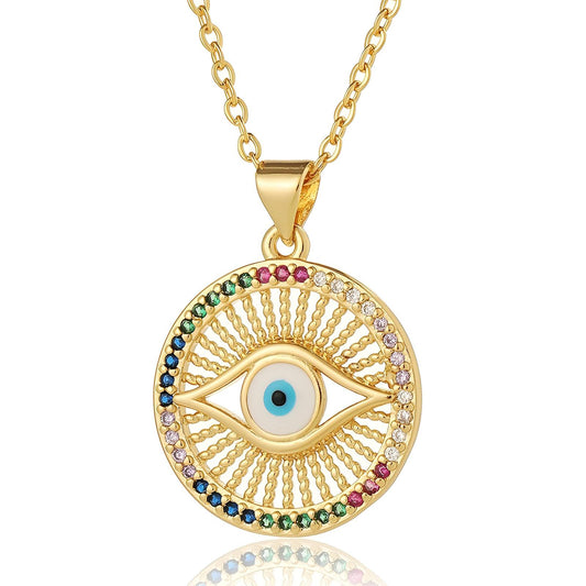 Evil Eye Necklace, 18K Gold Plated Steel