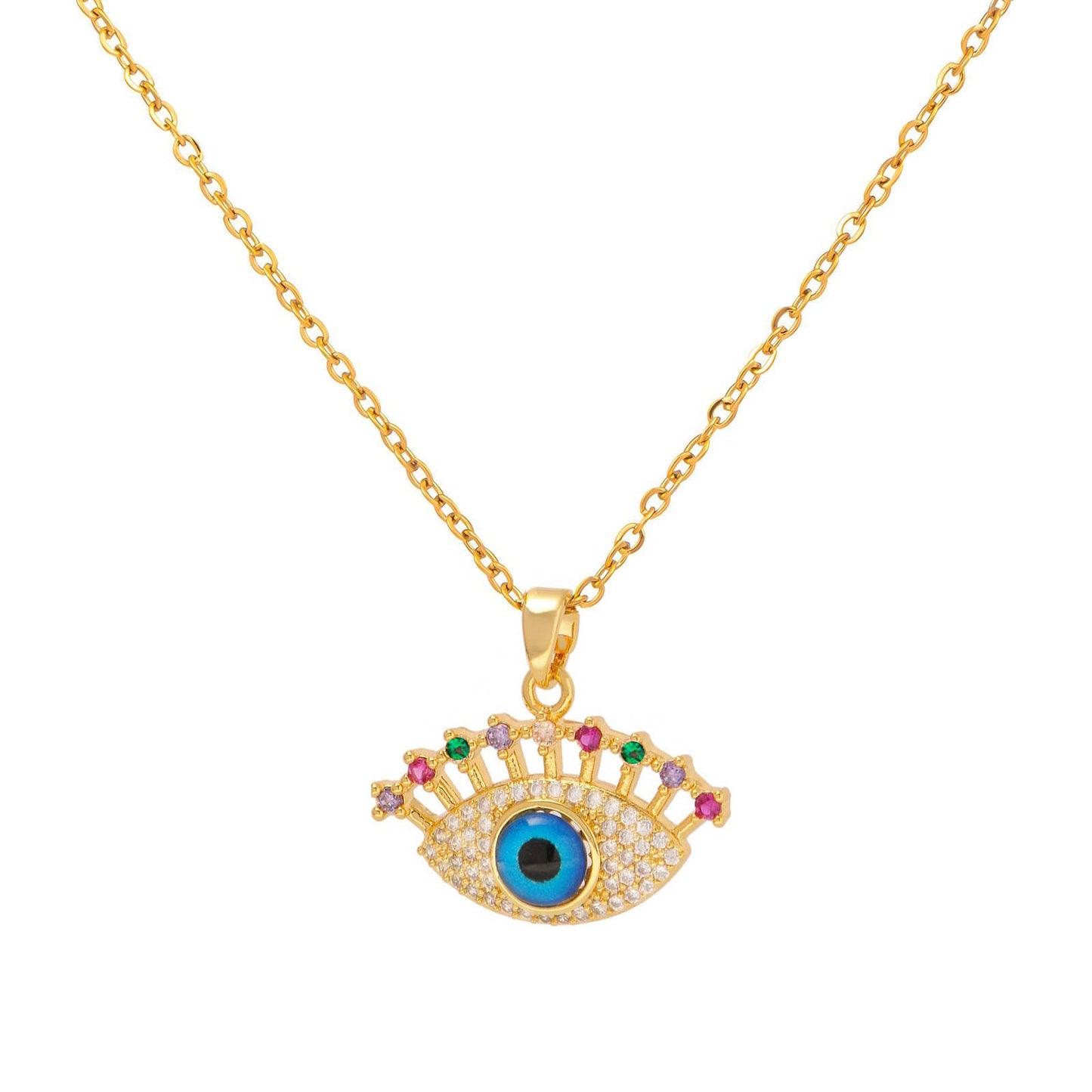 Evil Eye Necklace, 18K Gold Plated Steel