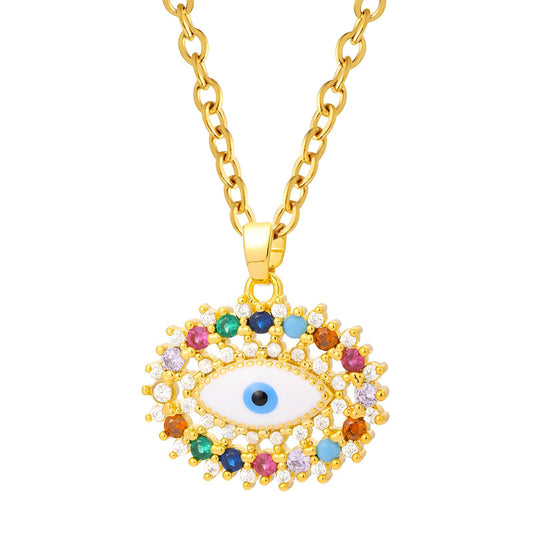 Evil Eye Necklace, 18K Gold Plated Steel