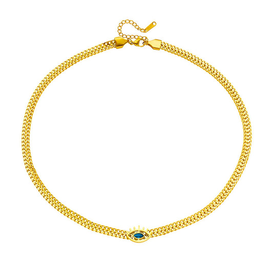 Evil Eye Necklace, 18K Gold Plated Steel