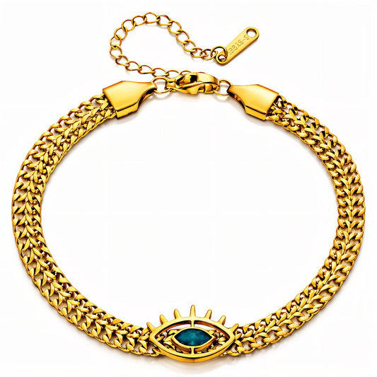 Evil Eye Bracelet, 18K Gold Plated Steel