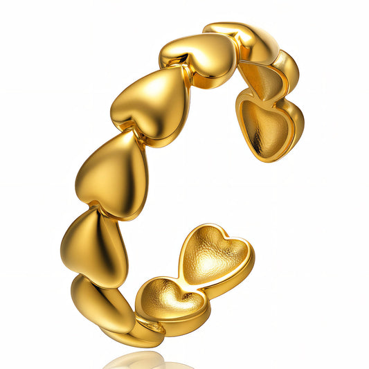 Hearts Ring, 18K Gold Plated Steel