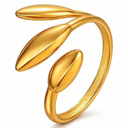 Leaves Ring, 18K Gold Plated Steel