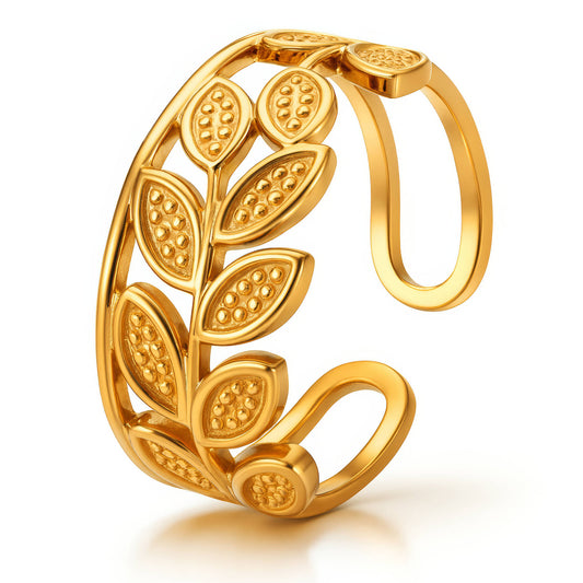 Leaves Ring, 18K Gold Plated Steel