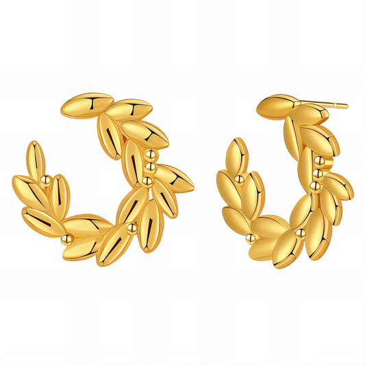 Leaves Earrings, 18K Gold Plated Steel