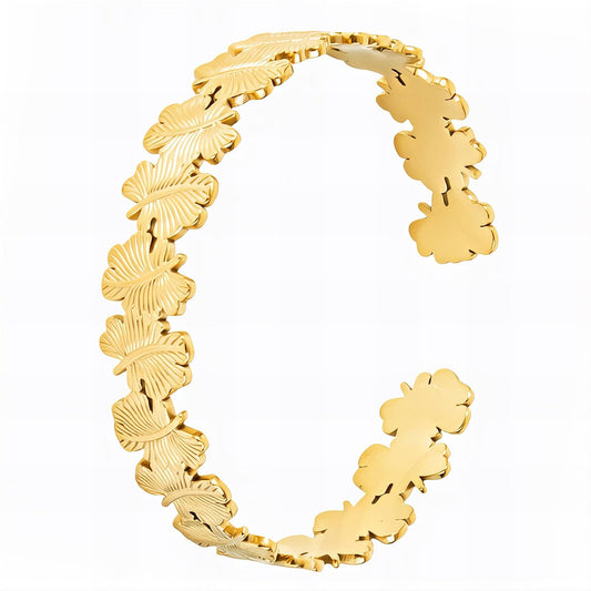 Leaves Bracelet, 18K Gold Plated Steel