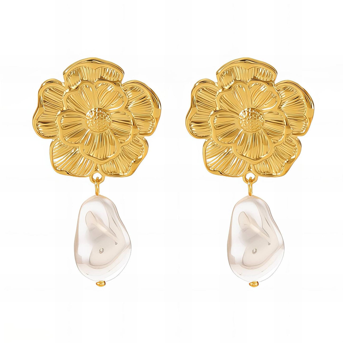 Flowers Earrings, 18K Gold Plated Steel