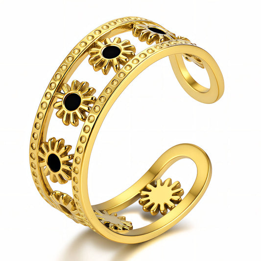 Flowers Ring, 18K Gold Plated Steel