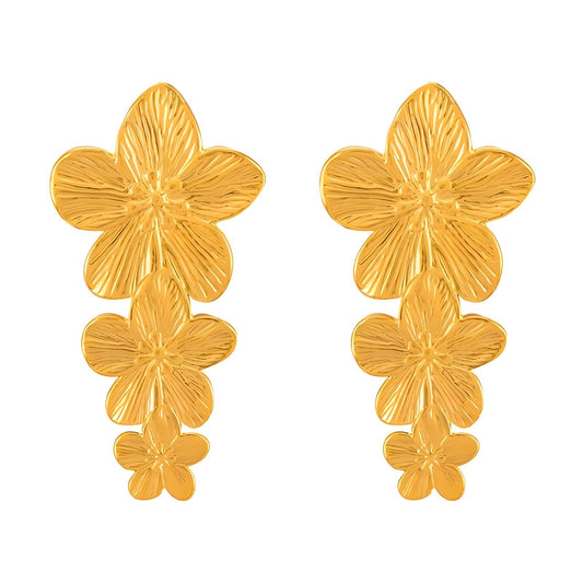 Flowers Earrings, 18K Gold Plated Steel