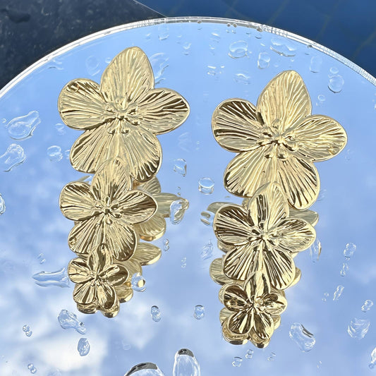 Flowers Earrings, 18K Gold Plated Steel