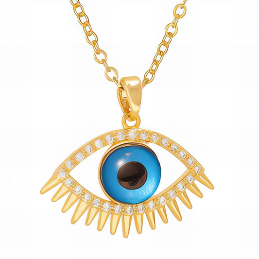 Evil Eye Necklace, 18K Gold Plated Steel