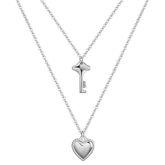 Heart and Key Necklace, Stainless Steel