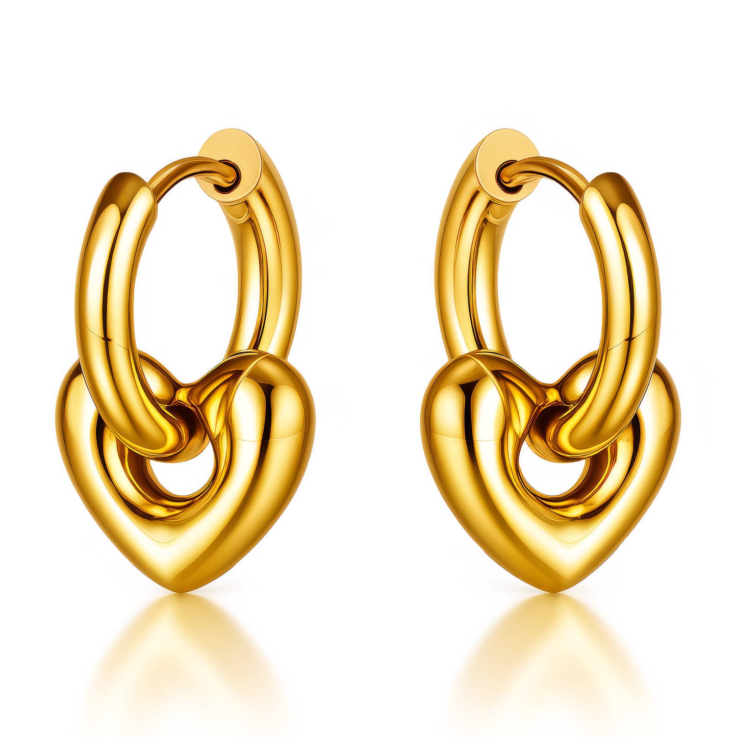 Hearts Earrings, 18K Gold Plated Steel