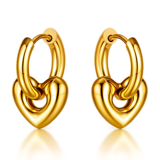 Hearts Earrings, 18K Gold Plated Steel