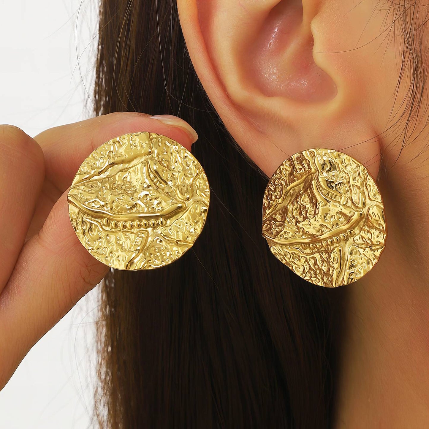 Earrings, 18K Gold Plated Steel